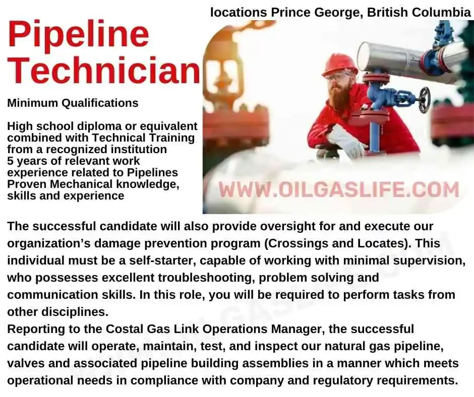 Pipeline Technician Job Canada, British Columbia